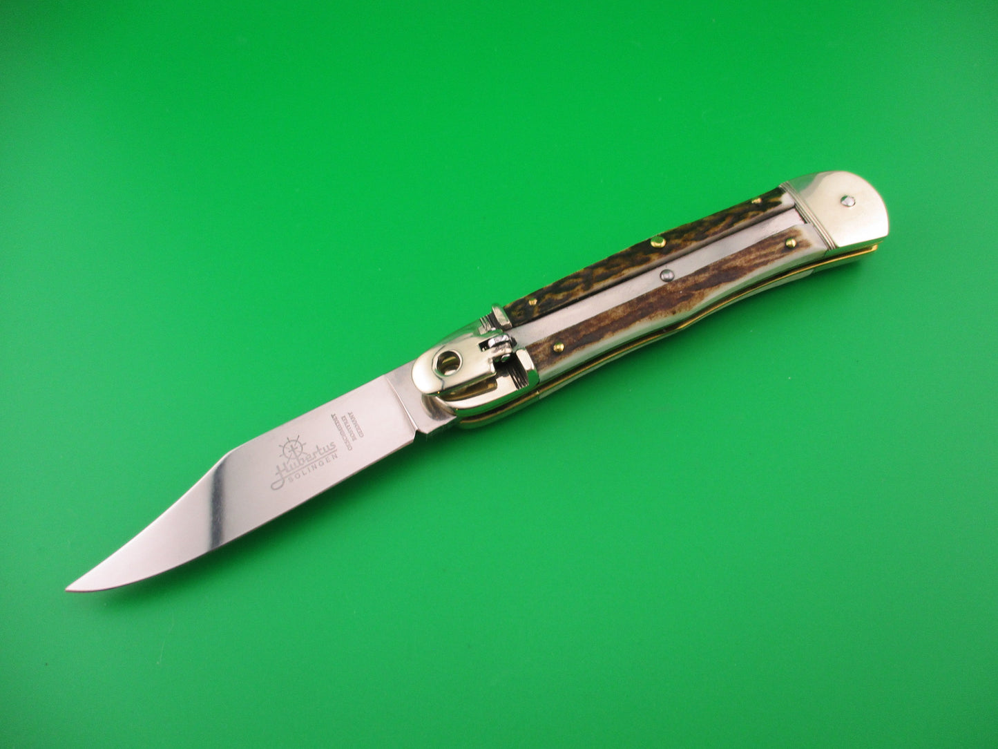 HUBERTUS SOLINGEN 11cm German Lever knife Stag Clip blade automatic knife