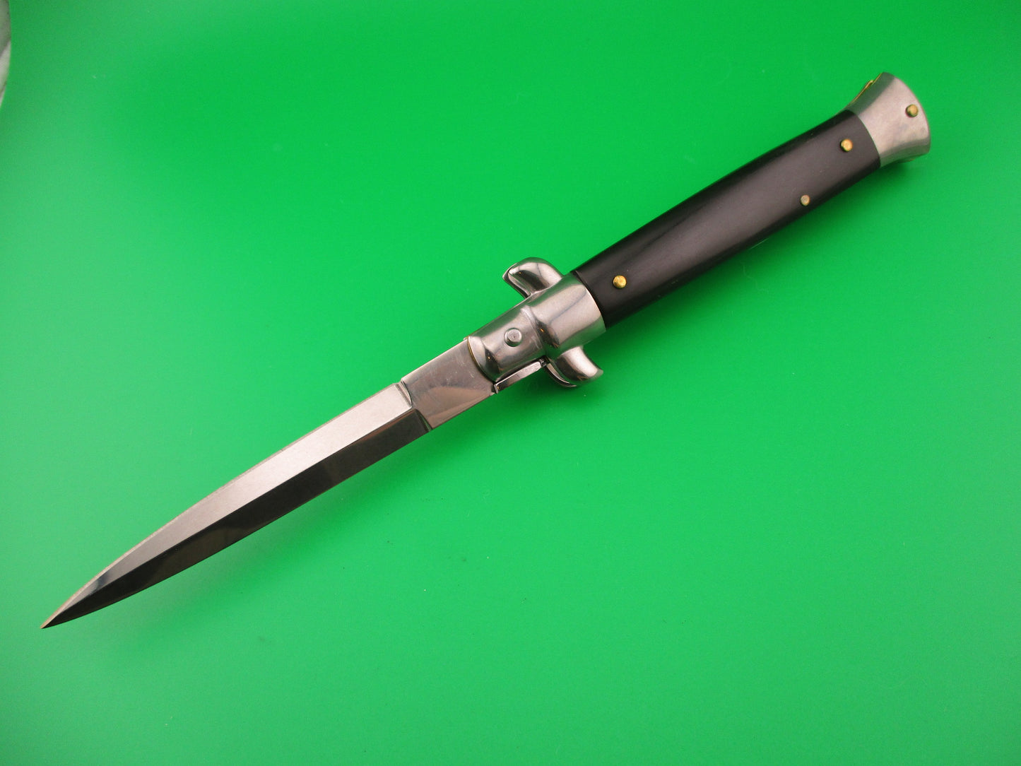 FRANK B 23cm Italian Dagger Stiletto horn swivel bolster automatic knife