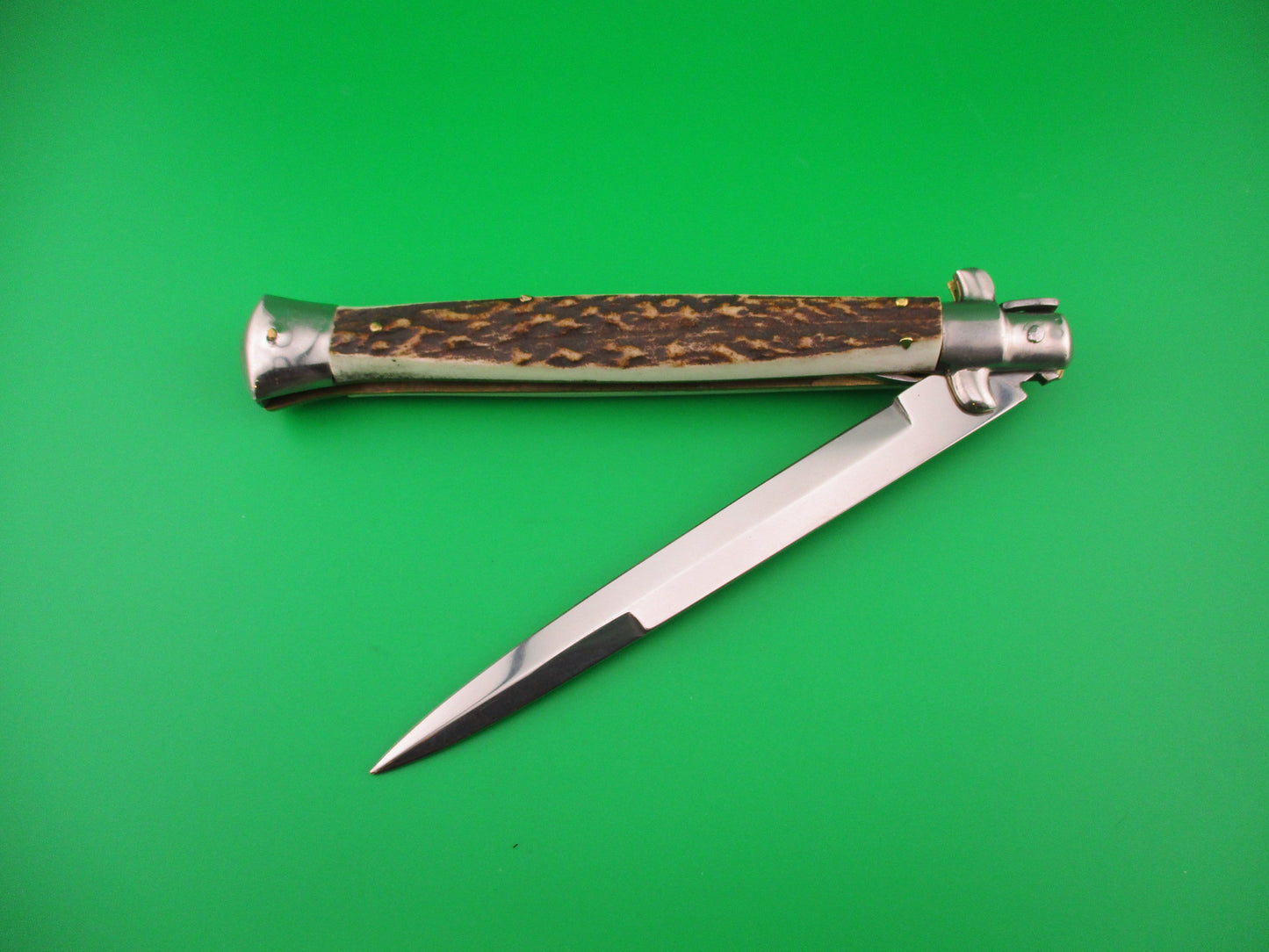 MANIAGO ITALY 33cm Quality Italian Stiletto Stag swivel nickel silver bolsters automatic knife