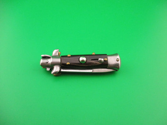 MANIAGO ITALY 12cm Italian Swivel bolster Bayonet streaked horn automatic knife