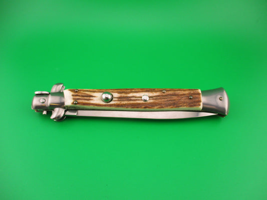 FRANK B ITALY 28cm Italian Stiletto Stag Swivel bolster Dagger blade automatic knife