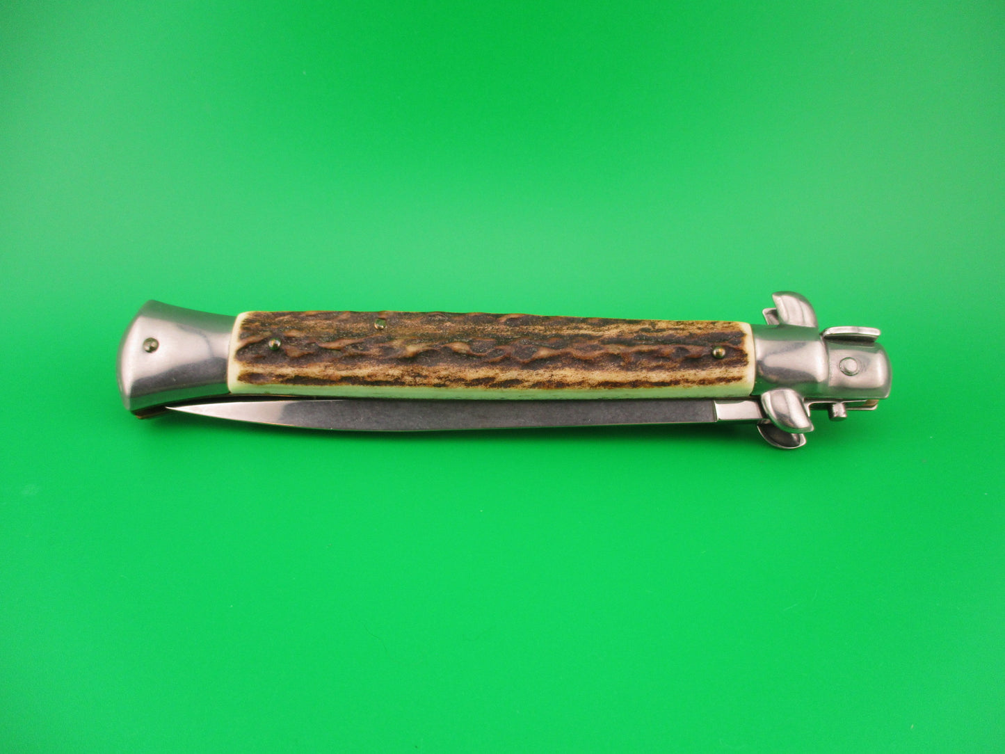 FRANK B ITALY 28cm Italian Stiletto Stag Swivel bolster Dagger blade automatic knife