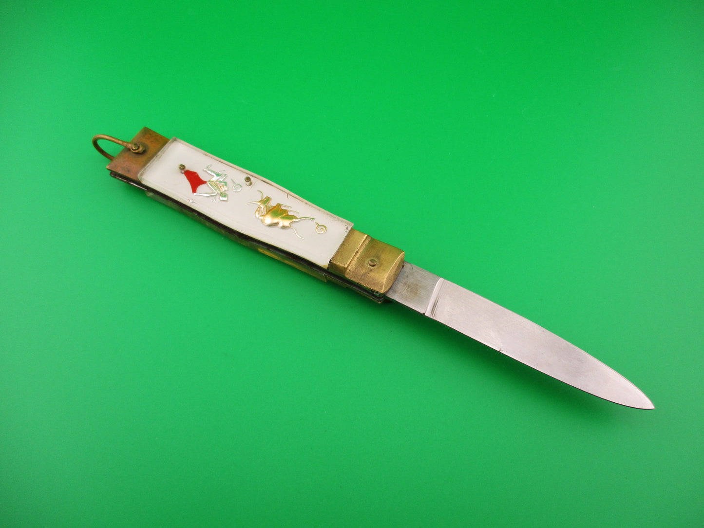 STAINLESS STEEL 19cm Japanese Bullfighter Dragon White Lever vintage automatic knife