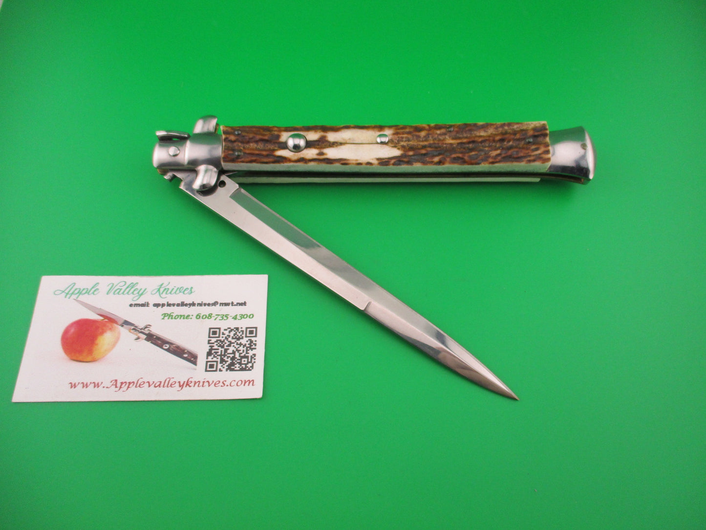 FRANK B 33cm Italian Stiletto Bayonet Stag swivel bolster automatic knife