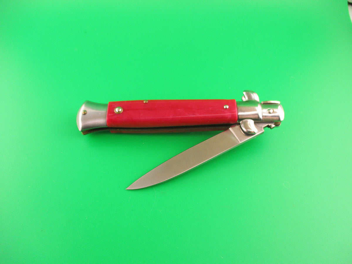 CJH ROSTFREI 21cm Italian Swivel bolster Red acrylic automatic knife Germany