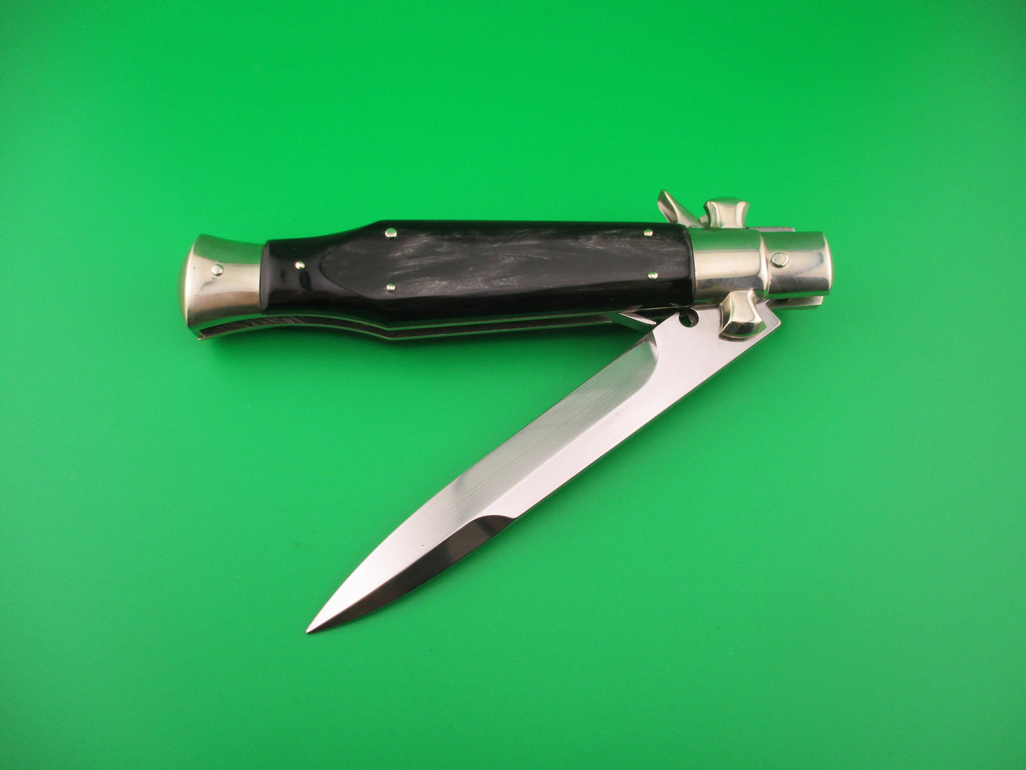 AGA CAMPOLIN 29cm Italian BLACK WIDOW Fulcrum Wasp Square button Dark horn automatic knife