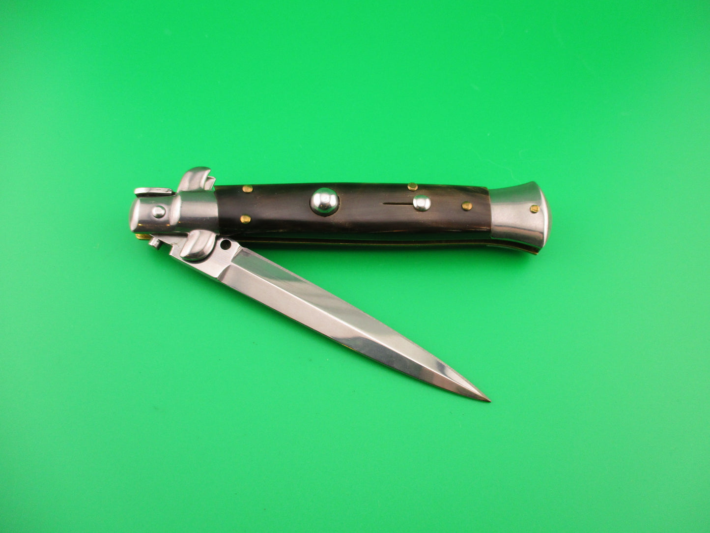 FRANK B 23cm Italian Dagger Stiletto horn swivel bolster automatic knife