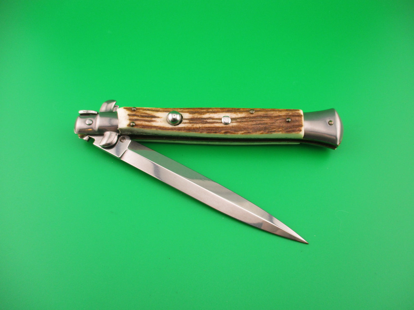 FRANK B ITALY 28cm Italian Stiletto Stag Swivel bolster Dagger blade automatic knife