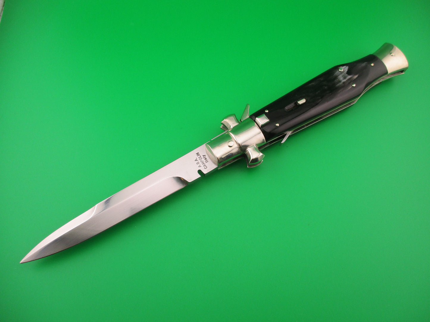 AGA CAMPOLIN 29cm Italian BLACK WIDOW Fulcrum Wasp Square button Dark horn automatic knife