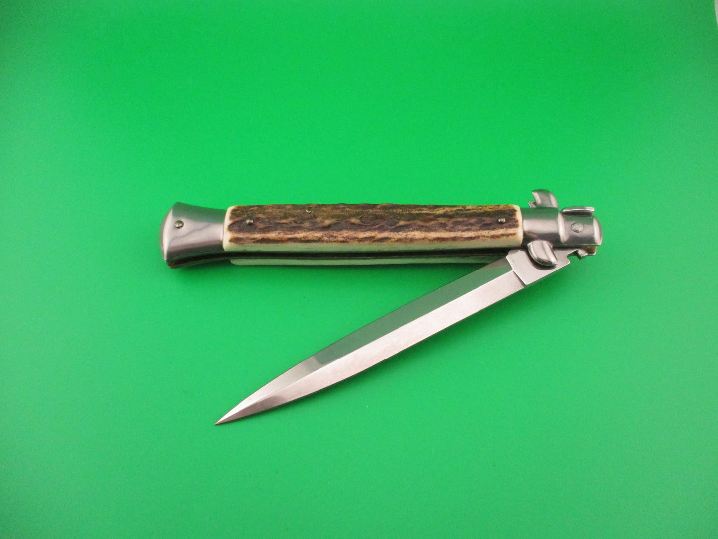 FRANK B ITALY 28cm Italian Stiletto Stag Swivel bolster Dagger blade automatic knife