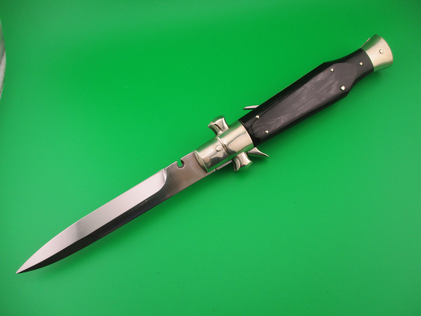 AGA CAMPOLIN 29cm Italian BLACK WIDOW Fulcrum Wasp Square button Dark horn automatic knife