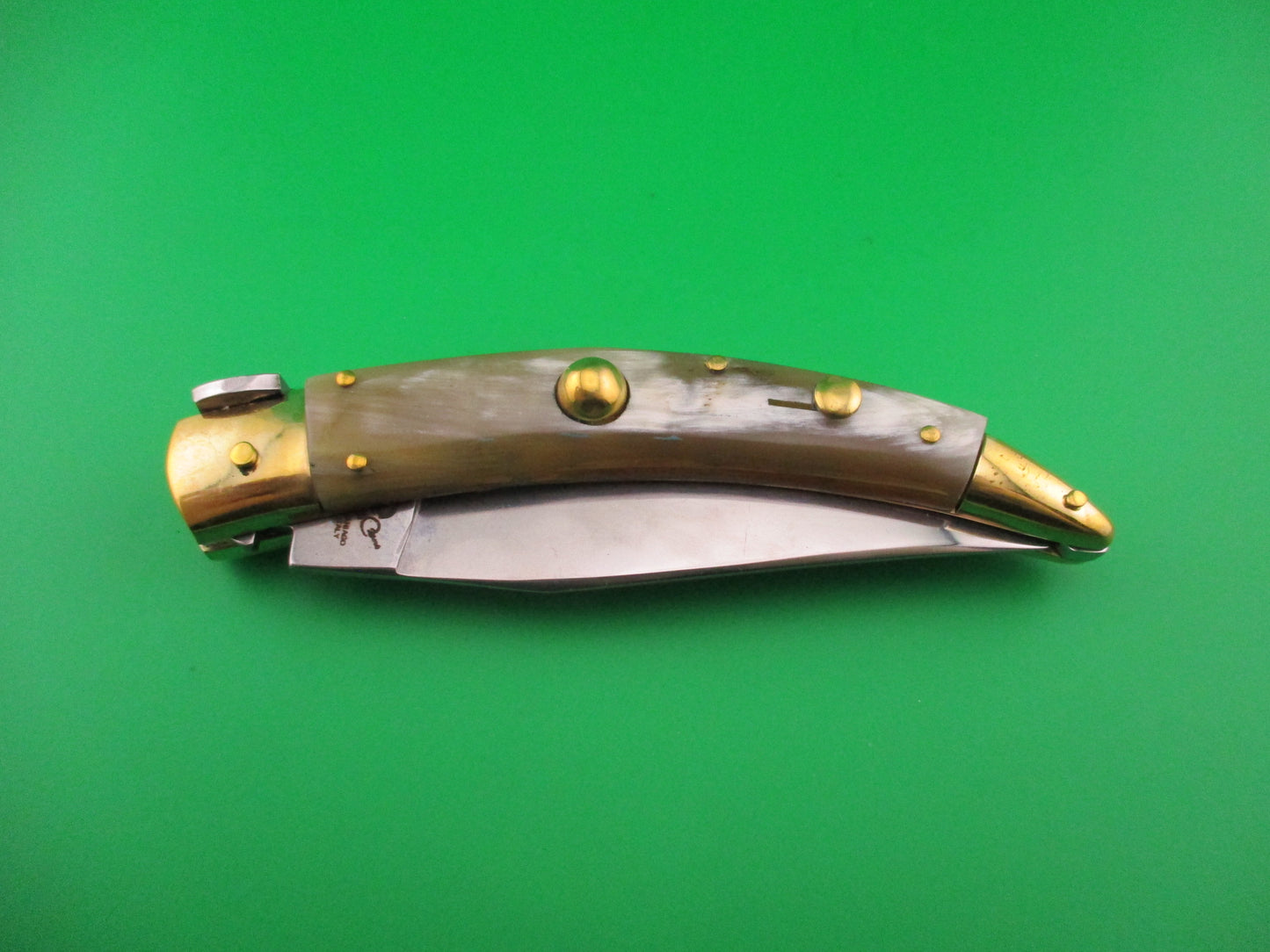 RENZO PASCOTTO 27cm Italian Catalana Picklock Brass & Horn automatic knife