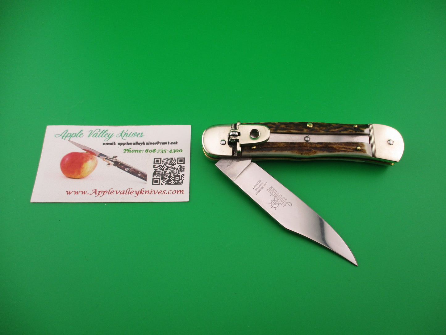 HUBERTUS SOLINGEN 11cm German Lever knife Stag Clip blade automatic knife