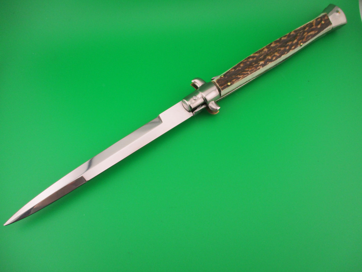 MANIAGO ITALY 33cm Quality Italian Stiletto Stag swivel nickel silver bolsters automatic knife