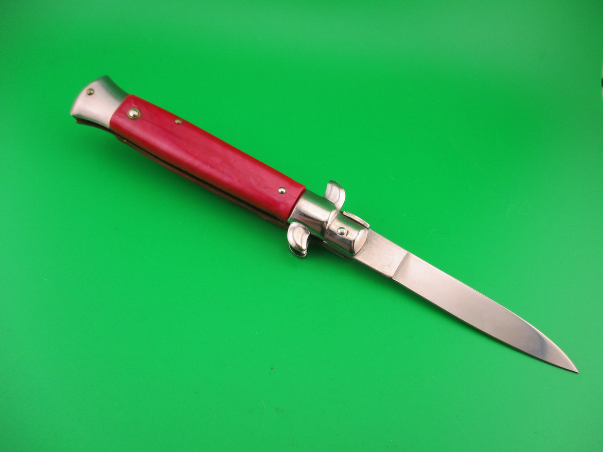CJH ROSTFREI 21cm Italian Swivel bolster Red acrylic automatic knife Germany