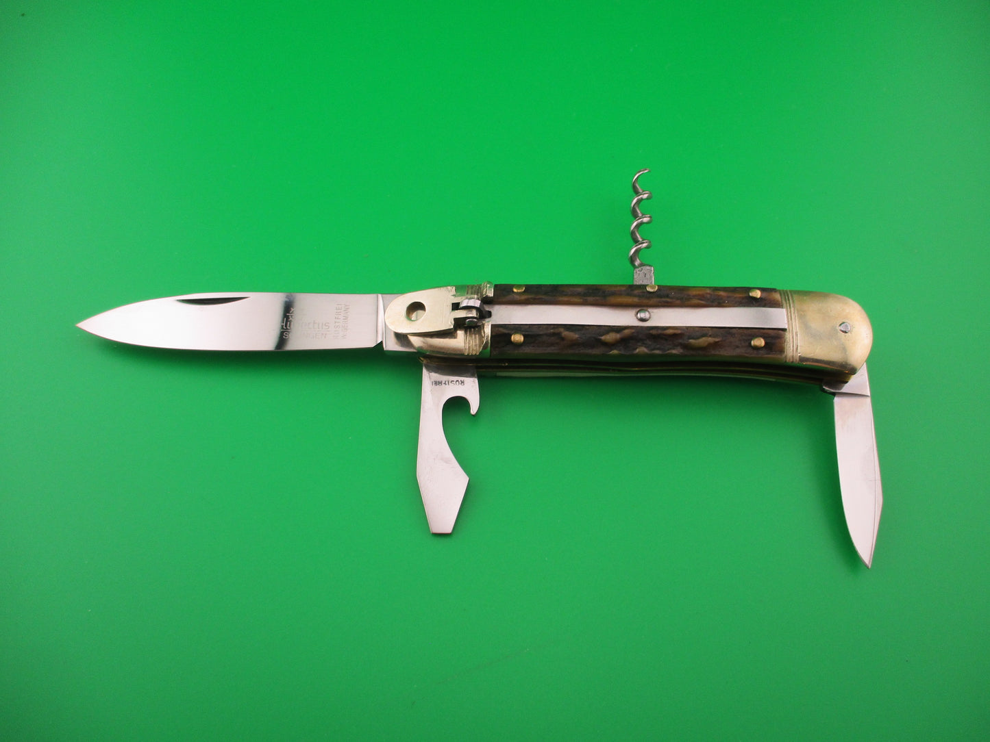 Hubertus 4 Blade Camper 11cm West German Lever Stag automatic knife