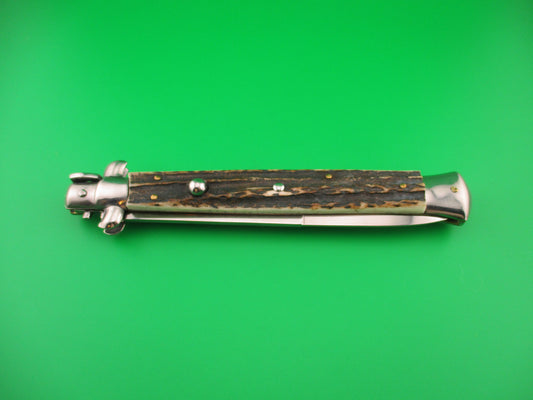 STILETTO ITALY 33cm Italian Swivel bolster Stag 1980s vintage automatic knife
