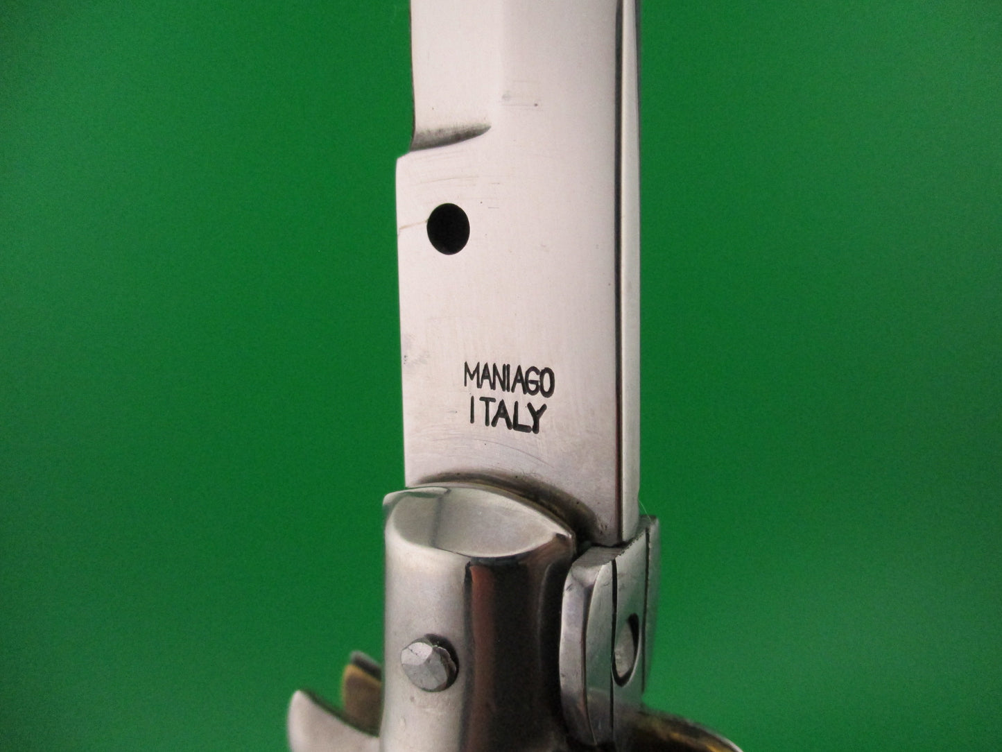 MANIAGO ITALY 33cm Quality Italian Stiletto Stag swivel nickel silver bolsters automatic knife