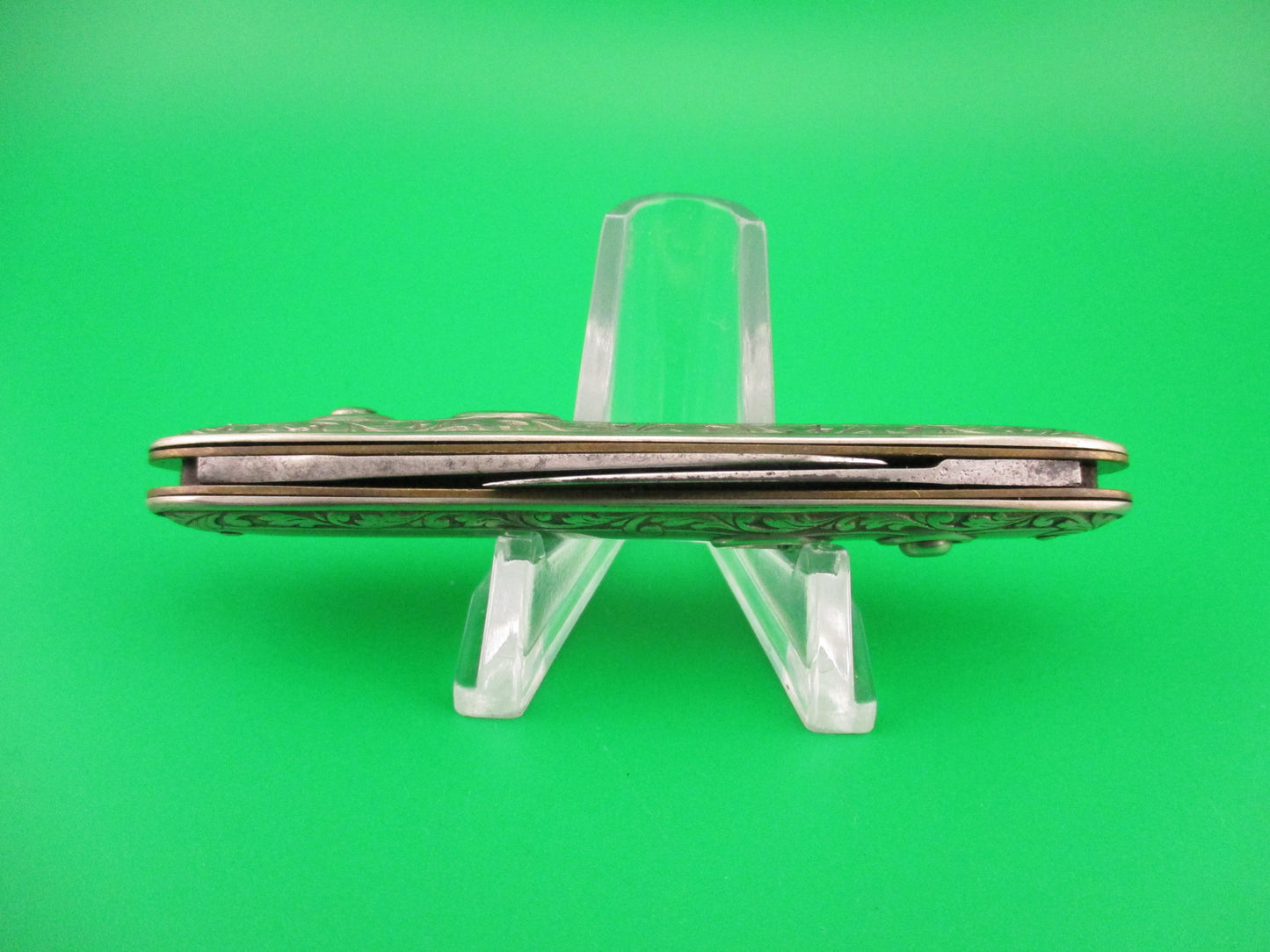 SCHRADE CUT CO Medium double German Silver Deluxe Scroll switchblade knife