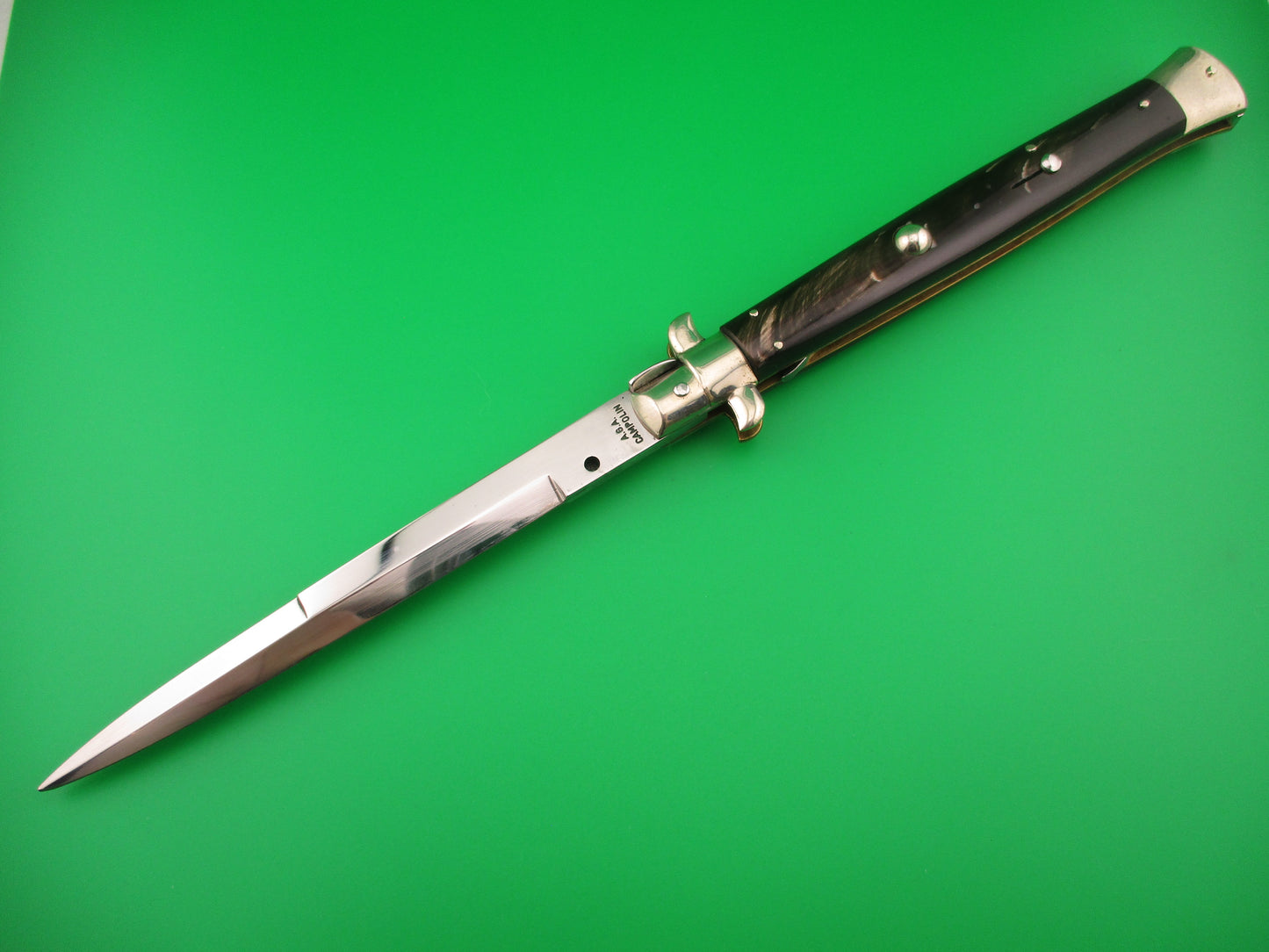 z AGA CAMPOLIN 33cm Picklock Stiletto Brown streaked horn NOS automatic knife