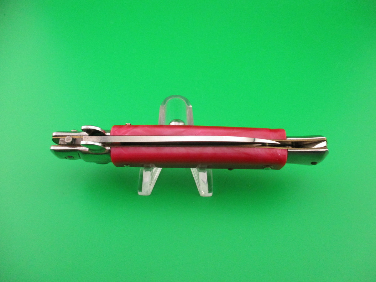 CJH ROSTFREI 21cm Italian Swivel bolster Red acrylic automatic knife Germany