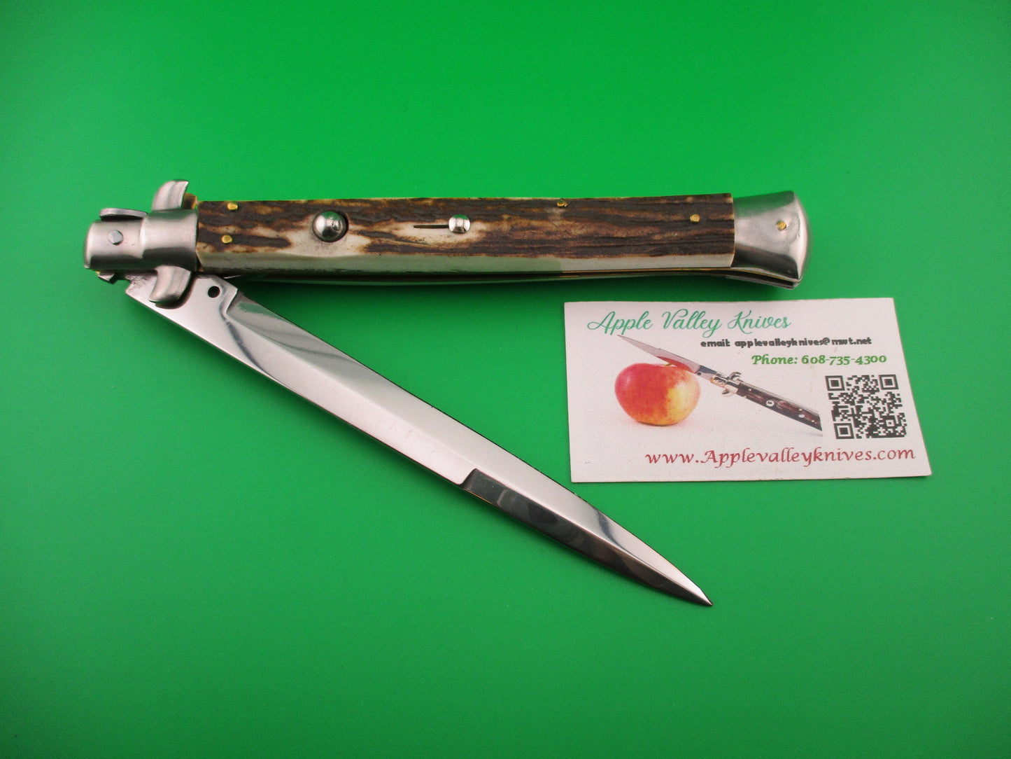 MANIAGO ITALY 33cm Quality Italian Stiletto Stag swivel nickel silver bolsters automatic knife