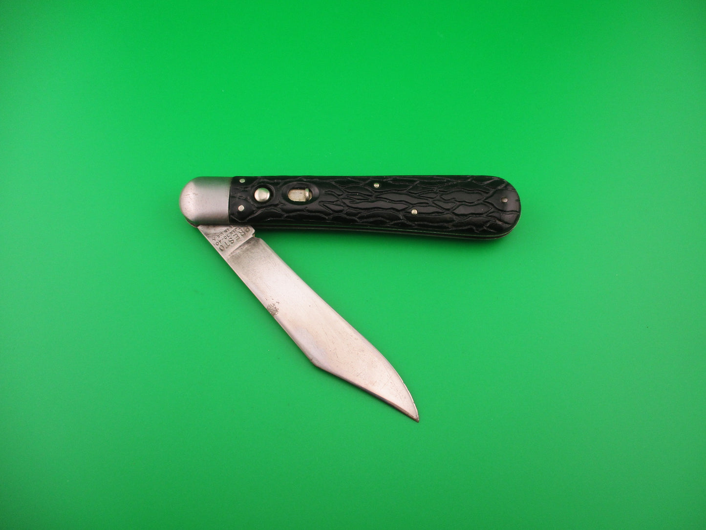 PRESTO Hunter Black Wormgroove scales Vintage Schrade automatic knife
