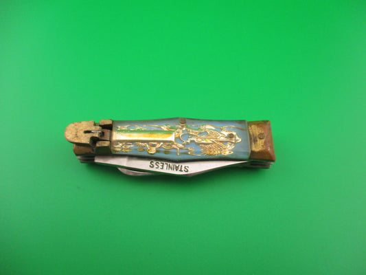 OMOR JAPAN 14cm Japanese Lever Bullfighter RARE 2 blade vintage automatic knife NIB