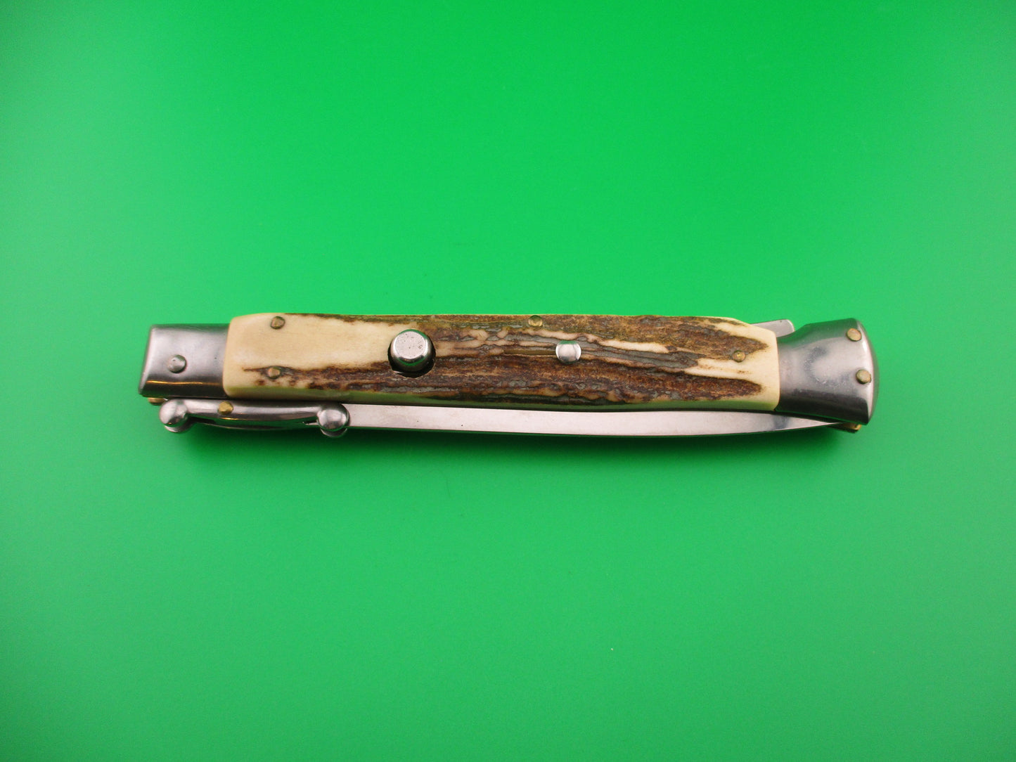 FRANK B ITALY 28cm Italian Swing guard Stag Dagger flat button automatic knife