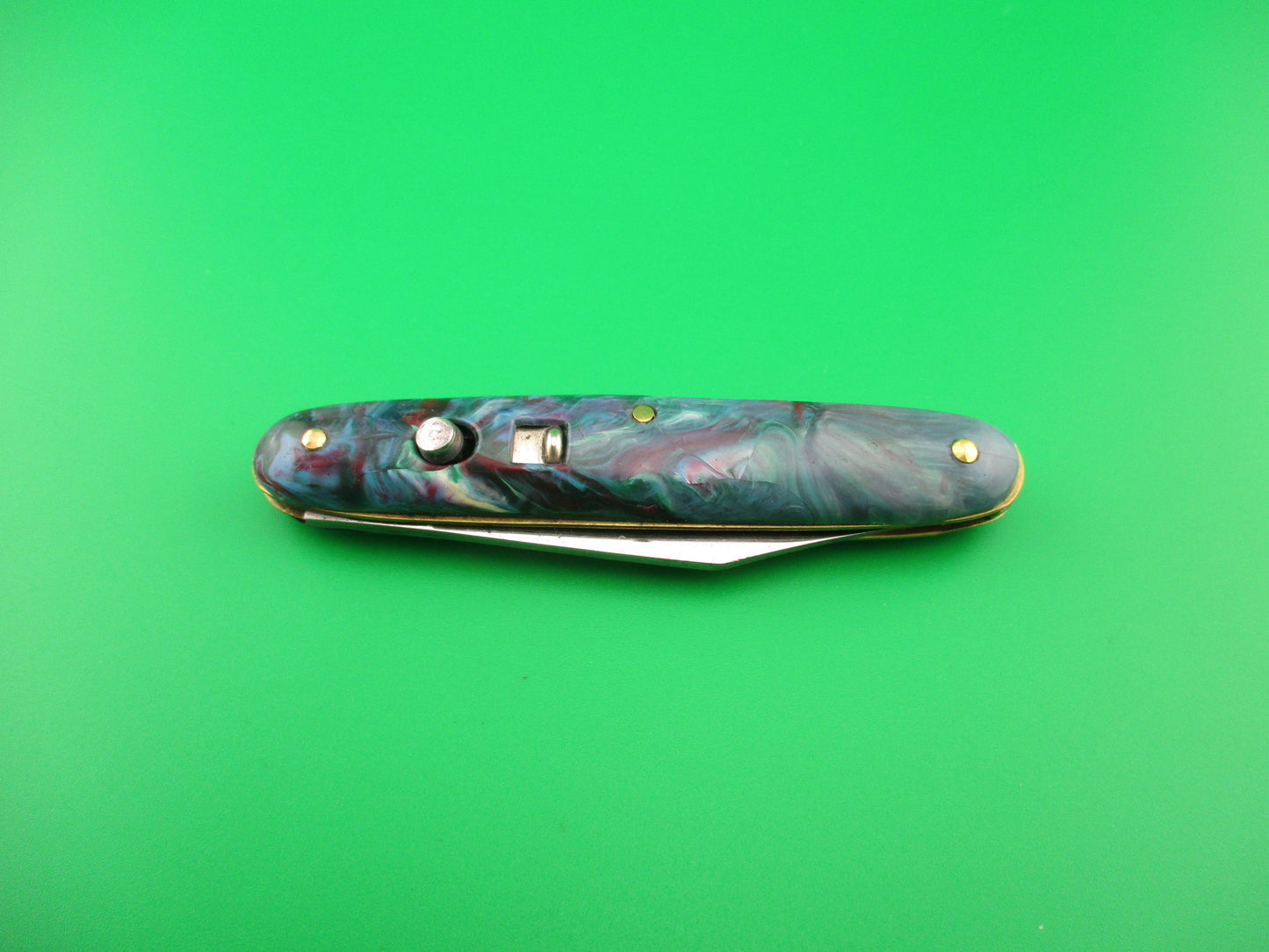 Edgemaster #108 Cigar Jack 1950s Vintage Green & Purple swirl switchblade knife