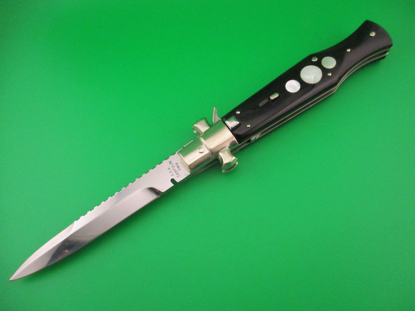 AGA CAMPOLIN 29cm Italian BLACK WIDOW Fulcrum Wasp Square button MOP automatic knife
