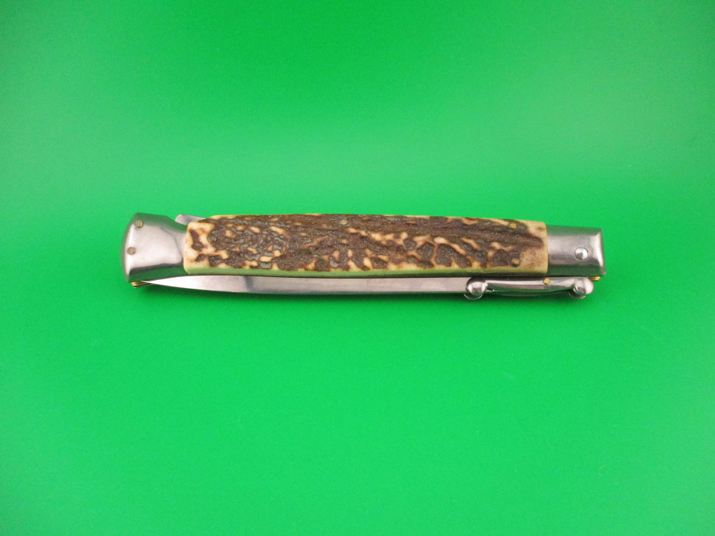 FRANK B ITALY 28cm Italian Swing guard Stag Dagger flat button automatic knife