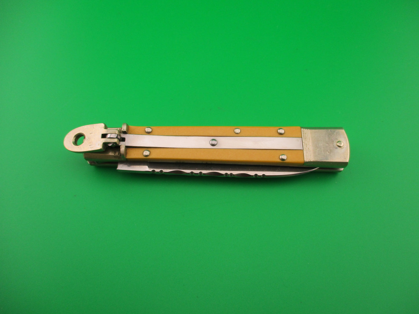 Hubertus SOLINGEN 11cm German Lever Slimline Yellow Micarta filework automatic knife