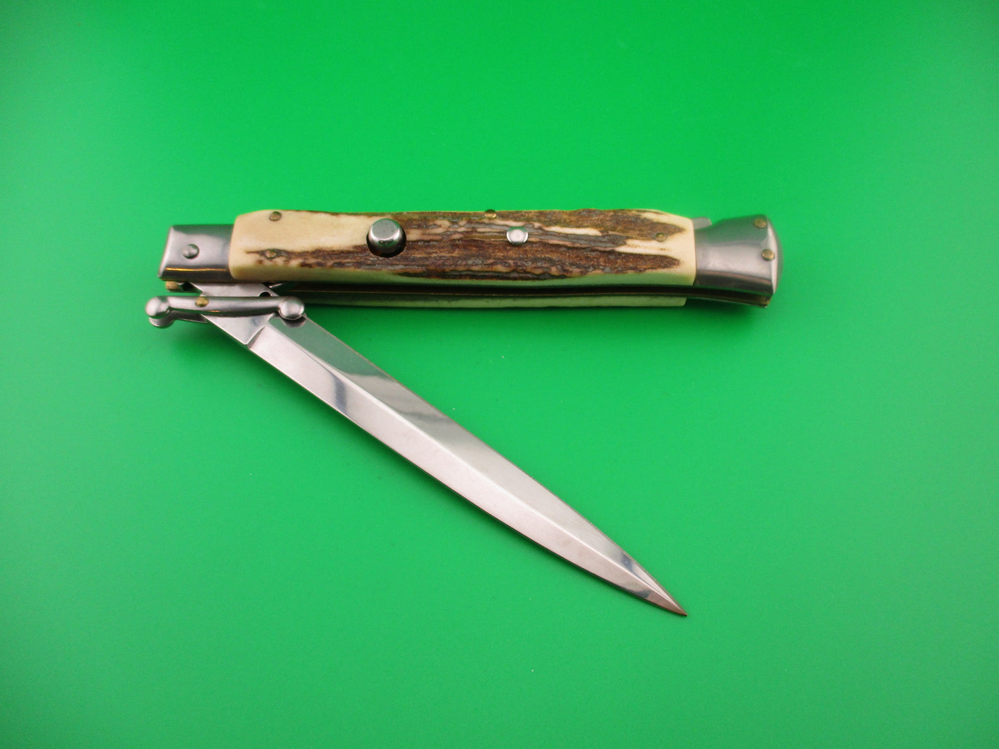 FRANK B ITALY 28cm Italian Swing guard Stag Dagger flat button automatic knife