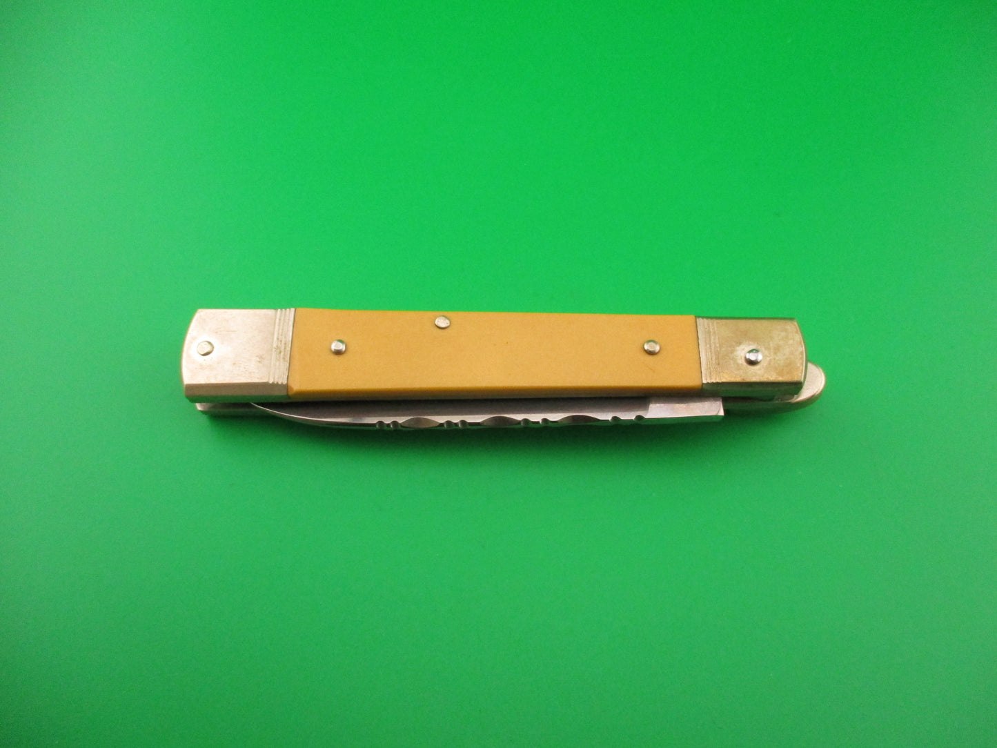 Hubertus SOLINGEN 11cm German Lever Slimline Yellow Micarta filework automatic knife