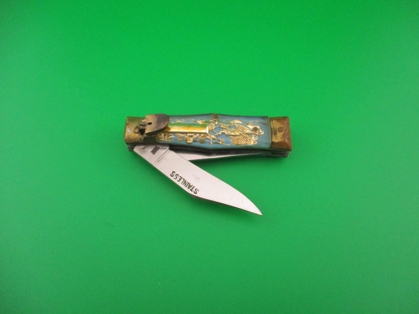 OMOR JAPAN 14cm Japanese Lever Bullfighter RARE 2 blade vintage automatic knife NIB