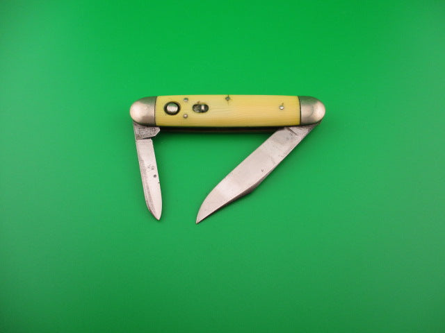 SHAPLEIGH H.D.W. CO D.E. 3 3/4" Large double Full bolster Ivory Cell automatic knife