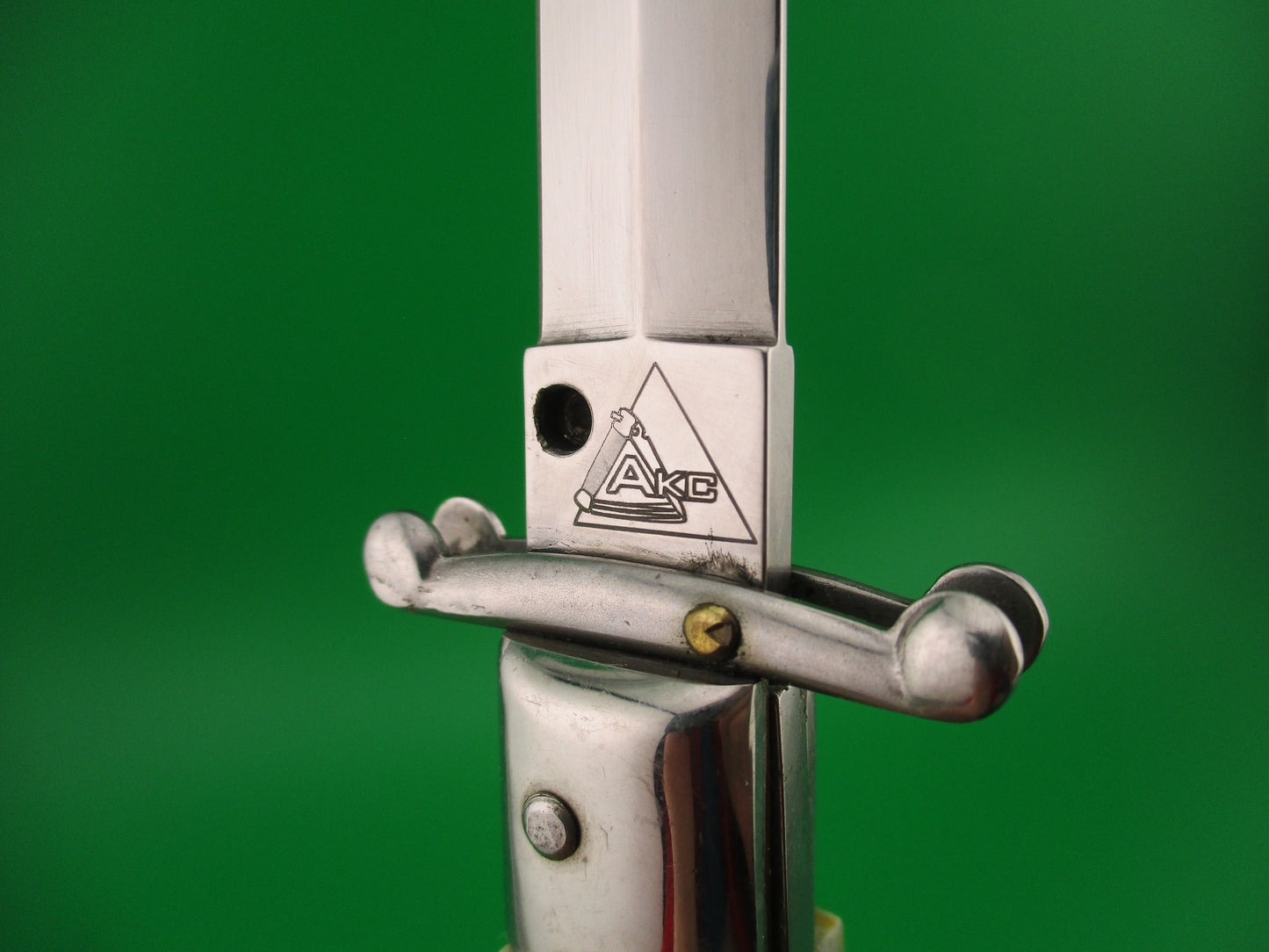 AKC ITALY 28cm Dagger Grind Stag Swing Guard lockback Red Dot automatic knife
