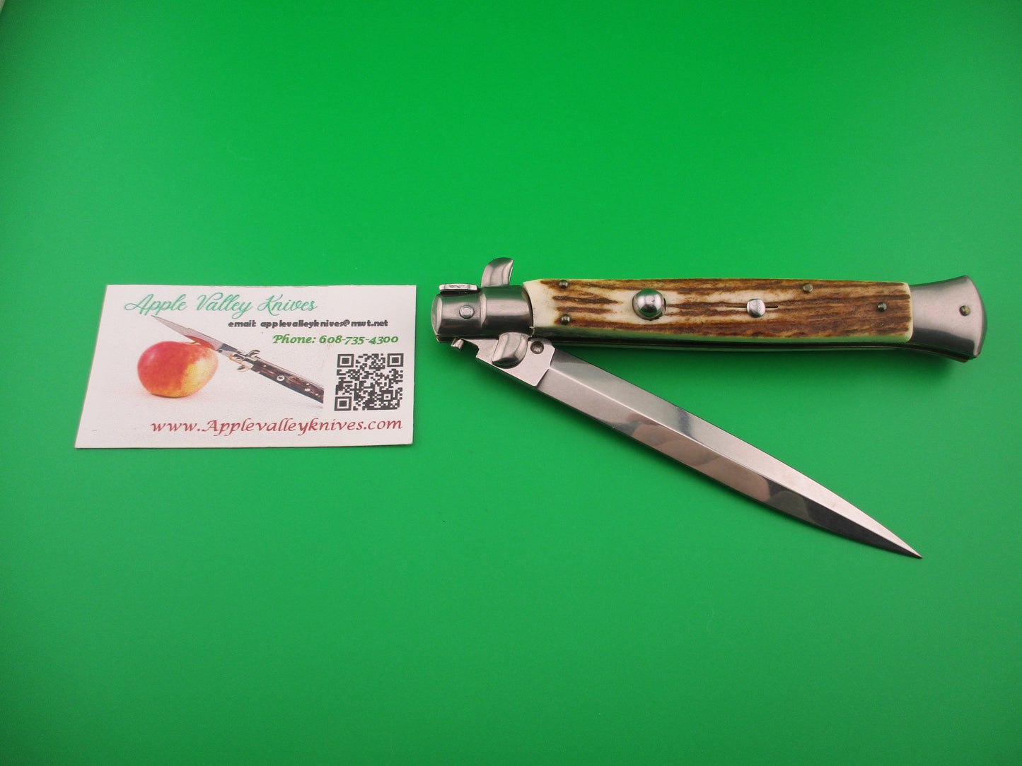 FRANK B ITALY 28cm Italian Stiletto Stag Swivel bolster Dagger blade automatic knife