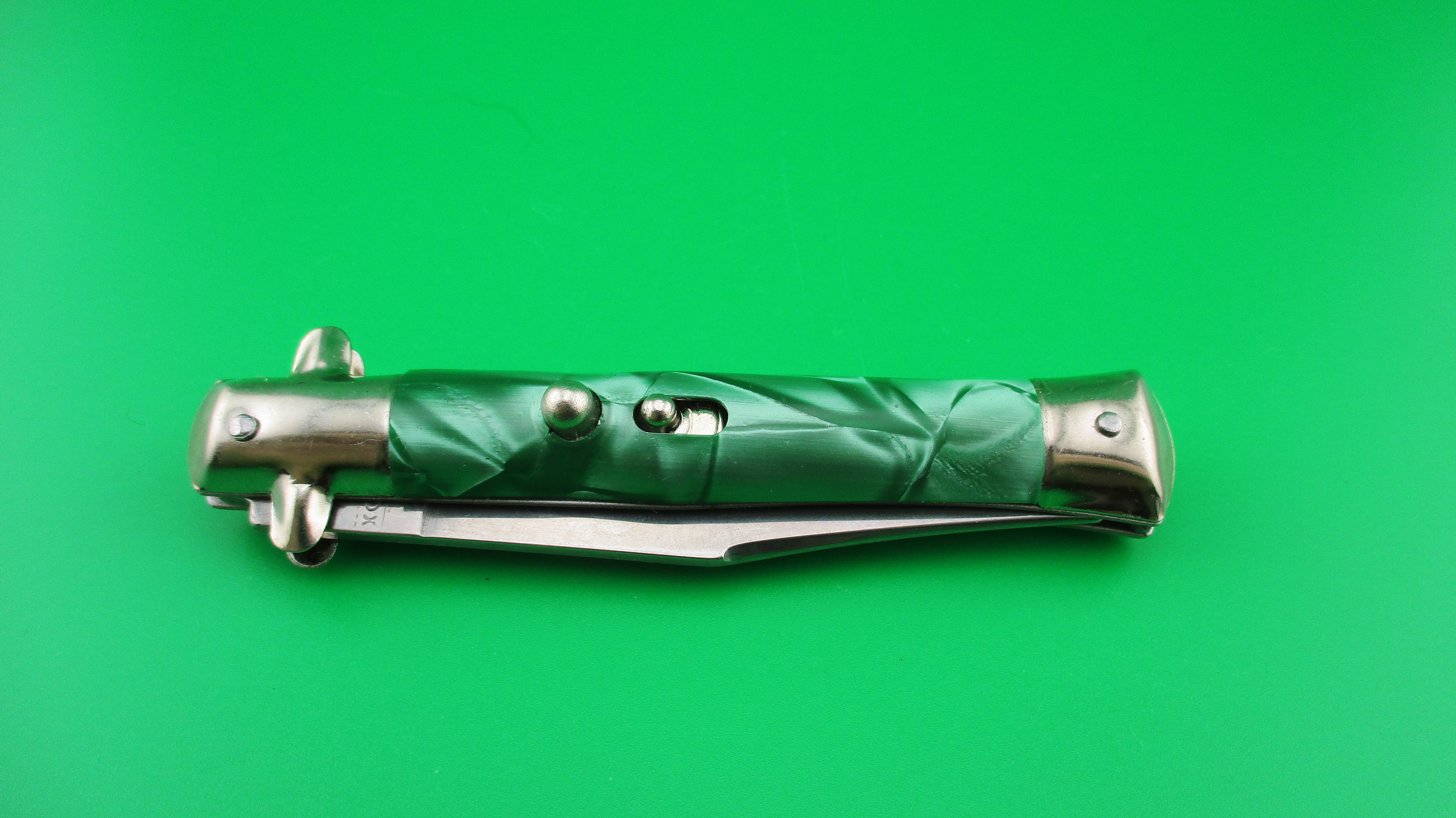 INOX 18cm Italian Tourist Knife Green Pearl BoBc Automatic Card Knife Inox 18cm italian tourist knife green pearl bobc automatic card knife