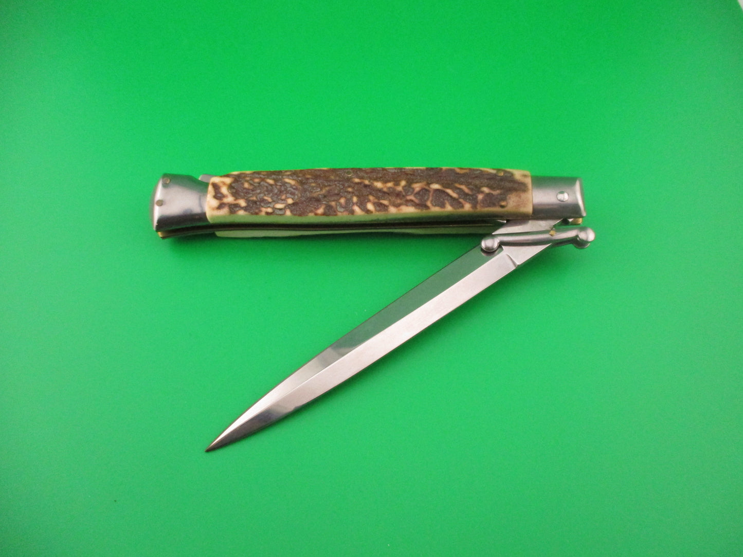 FRANK B ITALY 28cm Italian Swing guard Stag Dagger flat button automatic knife