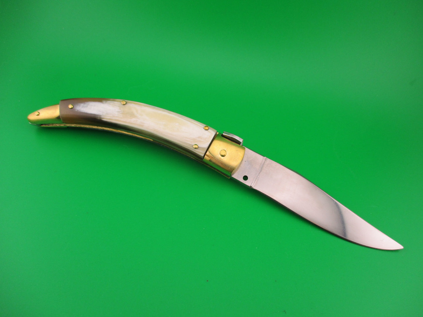 RENZO PASCOTTO 27cm Italian Catalana Picklock Brass & Horn automatic knife