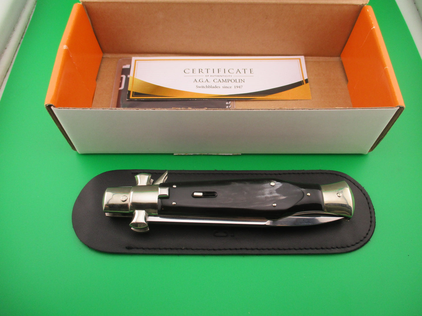 AGA CAMPOLIN 29cm Italian BLACK WIDOW Fulcrum Wasp Square button Dark horn automatic knife