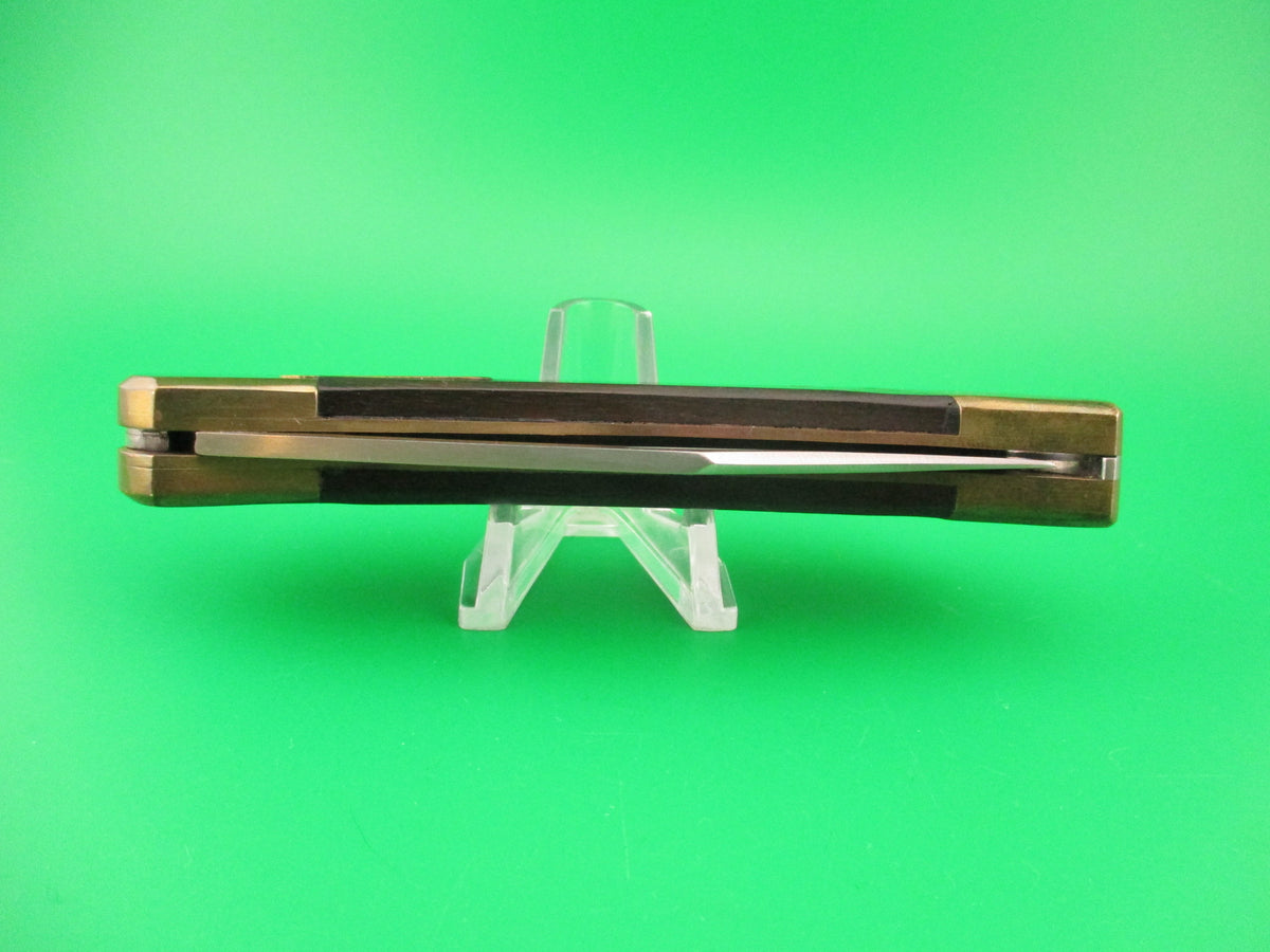 BUCK 110 Clone 8 5/8" Wood & Brass Clip serrated blade automatic knife