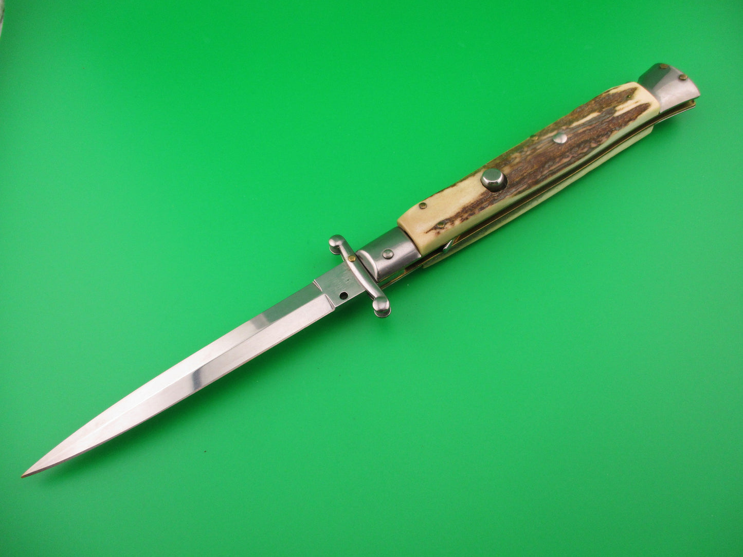 FRANK B ITALY 28cm Italian Swing guard Stag Dagger flat button automatic knife