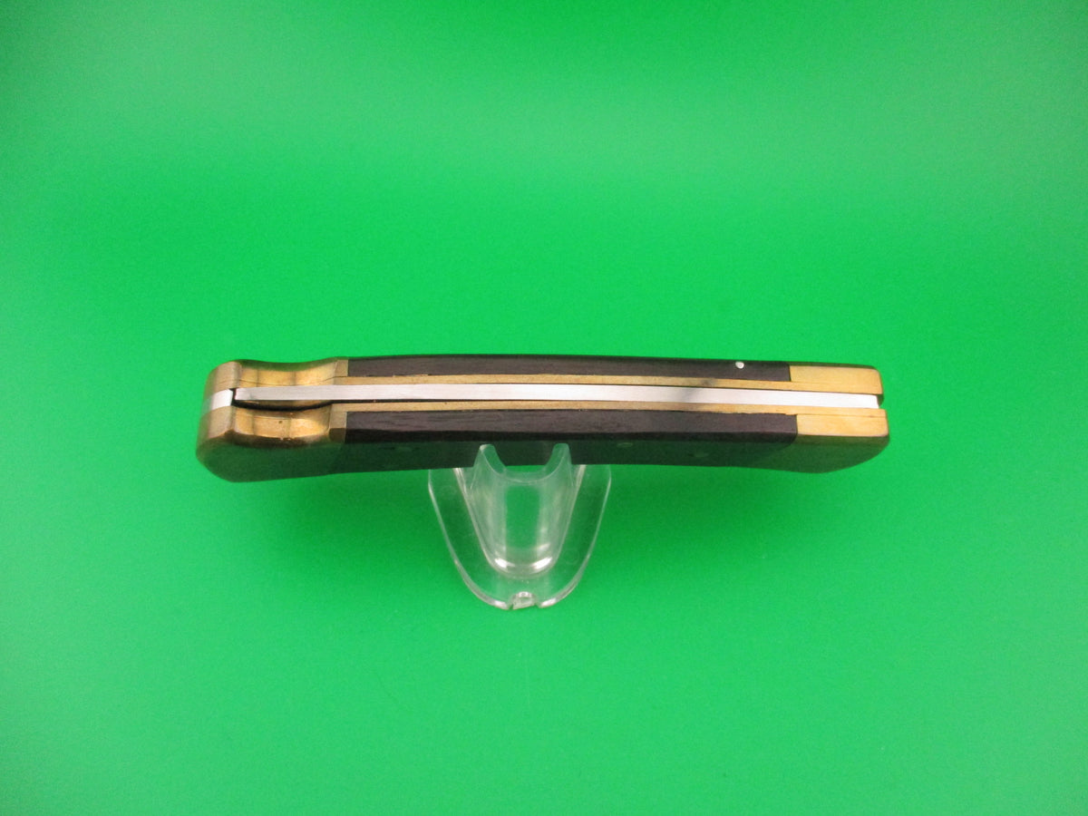 BUCK 110 Clone 8 5/8" Wood & Brass Clip serrated blade automatic knife