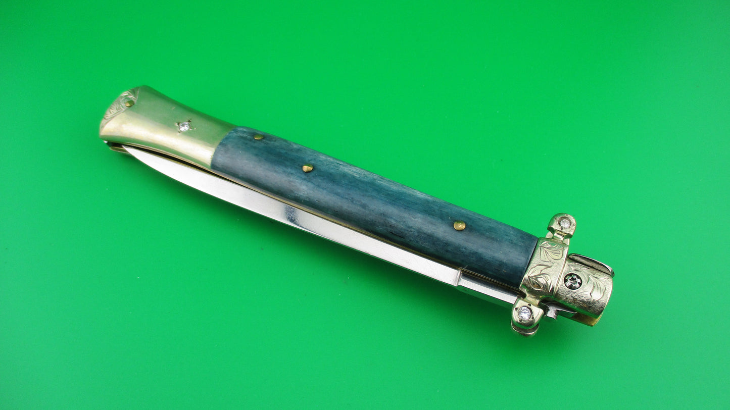 Merlin (Don Hall) 11 inch Custom made Picklock Blue bone & diamonds automatic knife