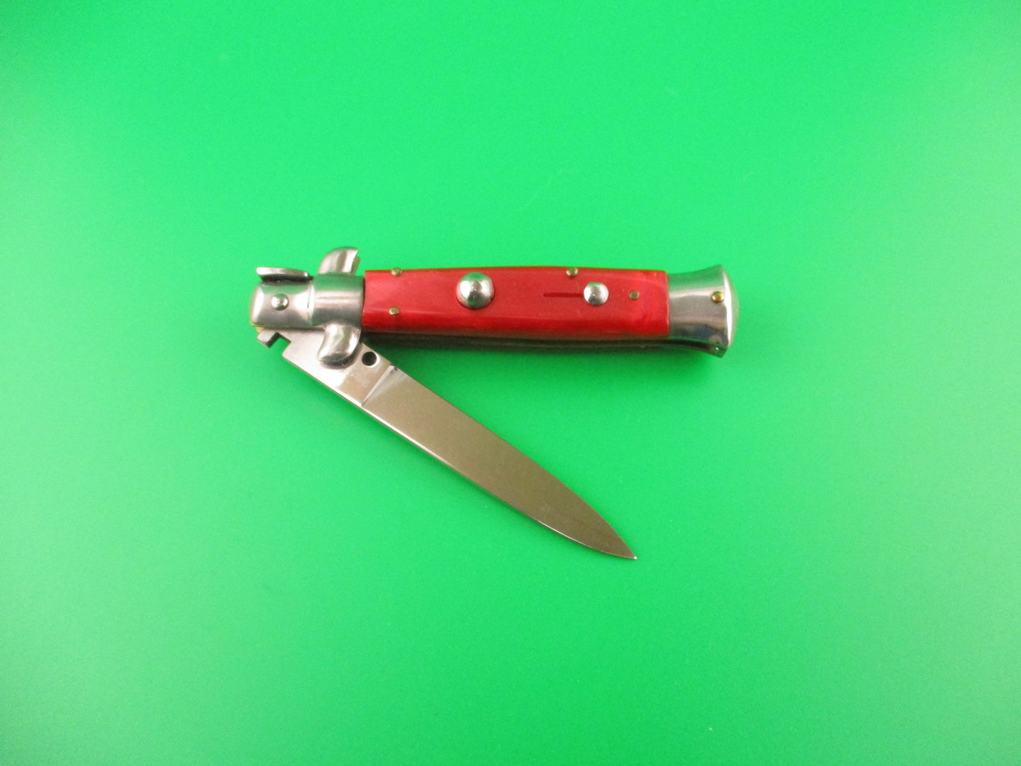 B Rostfrei 18cm Italian Swivel bolster Red Acrylic Pearlex vintage automatic knife