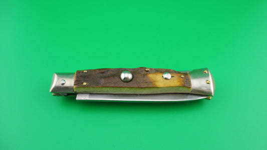 Rare Rostfre 2 PATENT 18cm Italian Stag Lockback Swinger style Automatic knife NOS Belgium