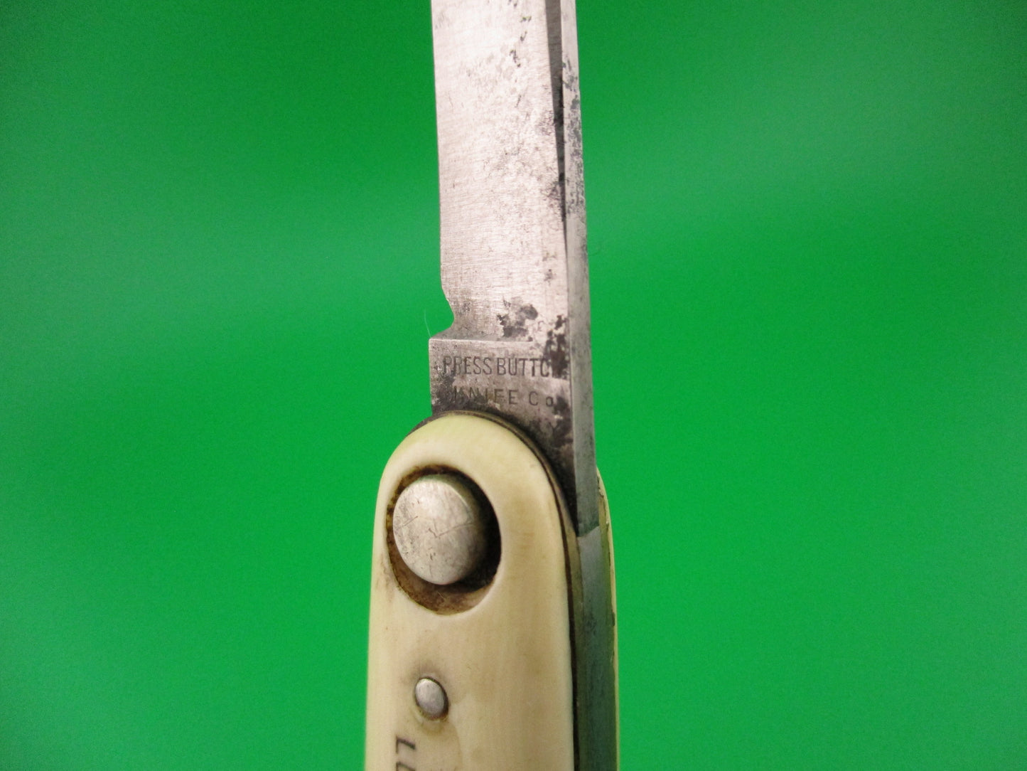Press Button Knife Co White Mountain Ivory Celluloid Antique automatic knife